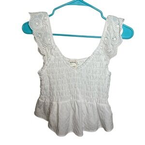 Eyelet Ruffle Smocked Peplum‎ Tank Top Summer Sleeveless Blouse